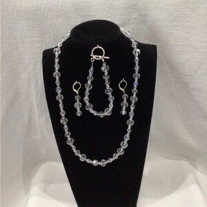 Elegant Handmade Crystal Beaded Necklace, Bracelet, Earring Set